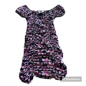 Steve Madden NYC hippie purple pink floral cinched mini dress